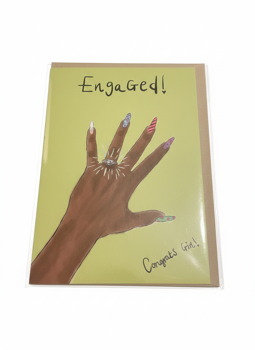 engagement greeting card with hand and ring illustration modern design celebration card blank inside