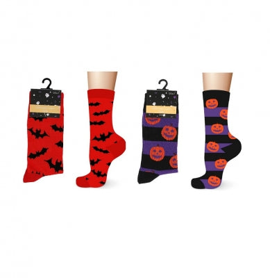 halloween ladies socks featuring bat or pumpkin design cotton rich seasonal footwear