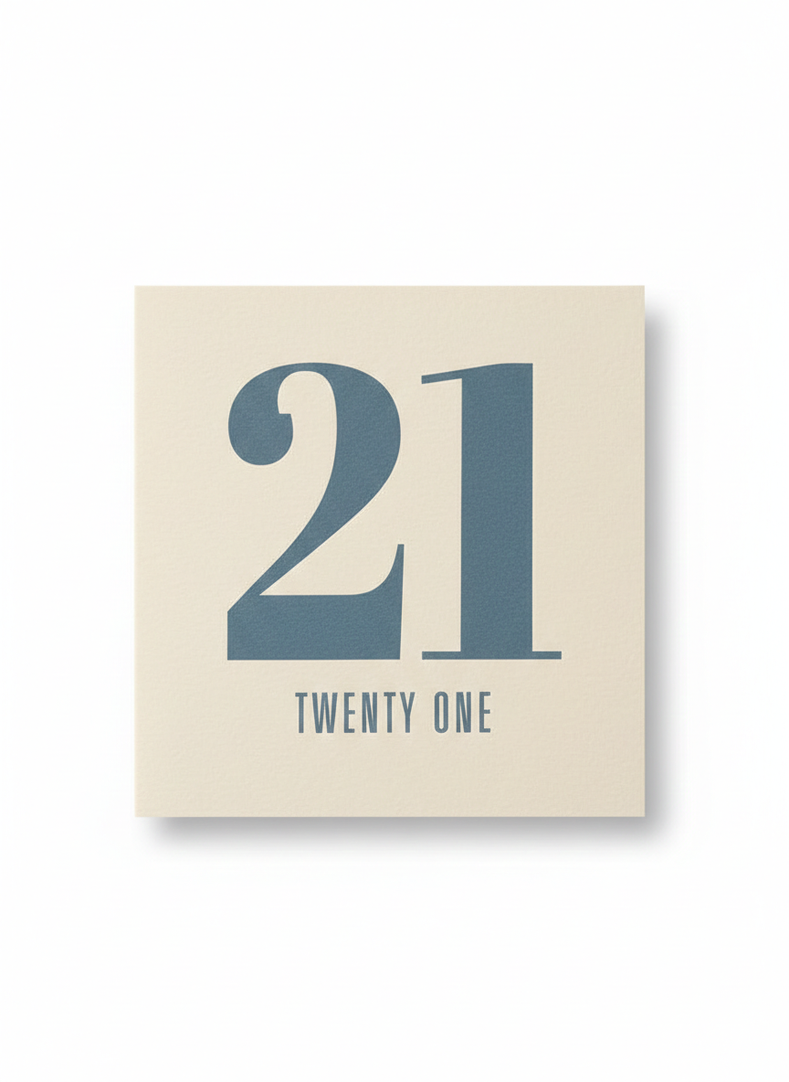 21st birthday greeting card featuring clean modern design with simple age focused styling