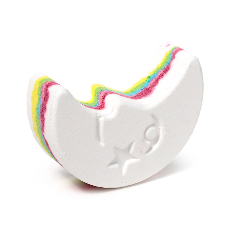 bath bomb unicorn magic rainbow floating design showing a different angle of a single variant outside its packaging