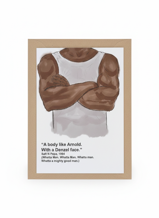 humorous greeting card hunky man illustration cheeky design bold playful message blank inside