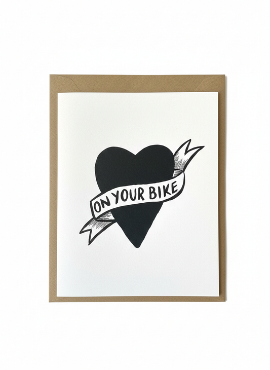 humorous greeting card black heart design bold text cheeky message blank inside