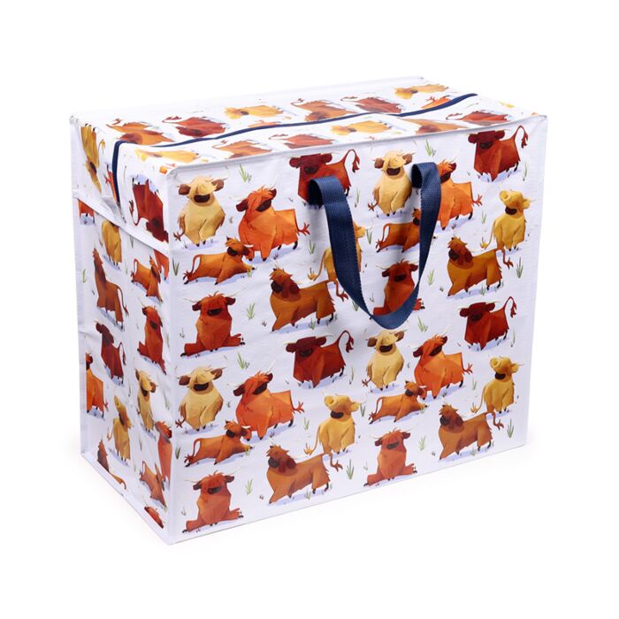 hairy coos highland coo zip up laundry storage bag standing upright