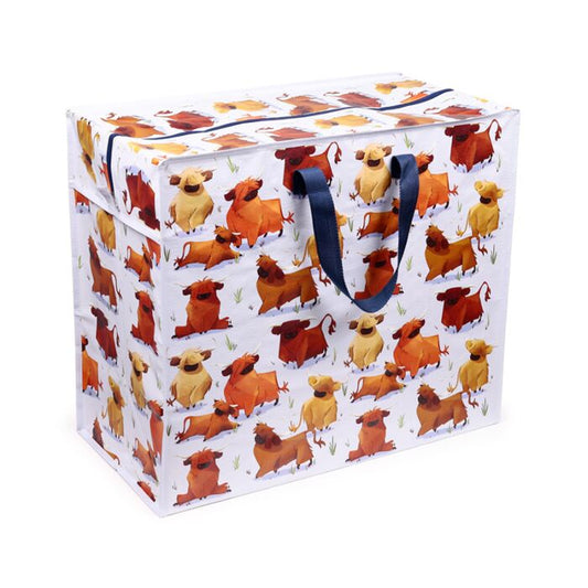 hairy coos highland coo zip up laundry storage bag standing upright