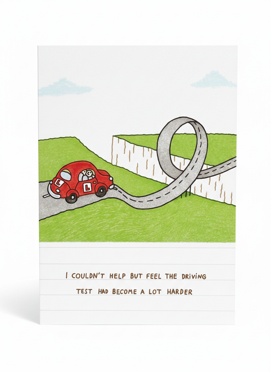 congratulations greeting card driving test passed message car illustration playful design blank inside