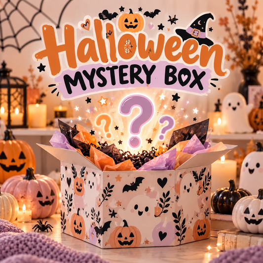 halloween mystery box selection of spooky and skull themed gifts