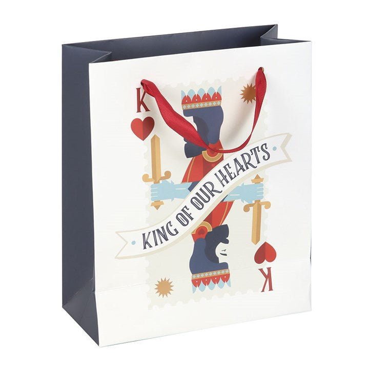 playing card themed king of our hearts gift bag displayed from alternate angle