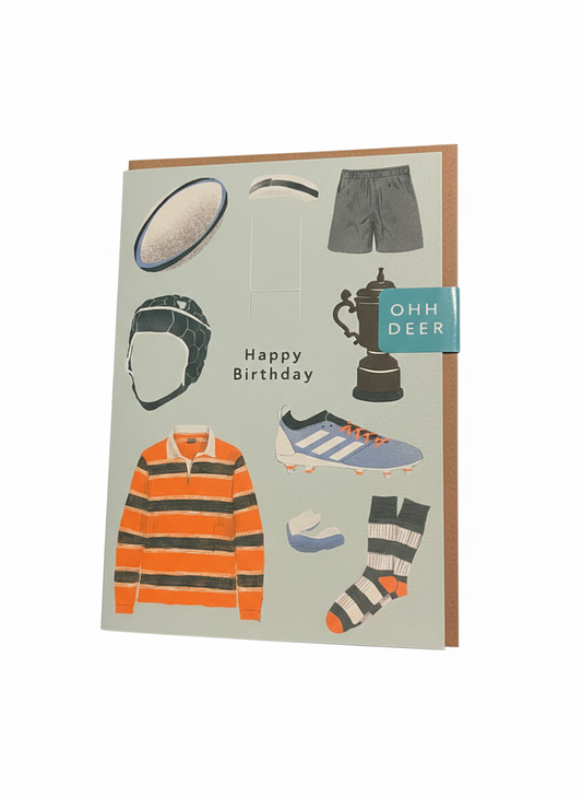 rugby themed birthday greeting card with jersey design sporty style blank inside