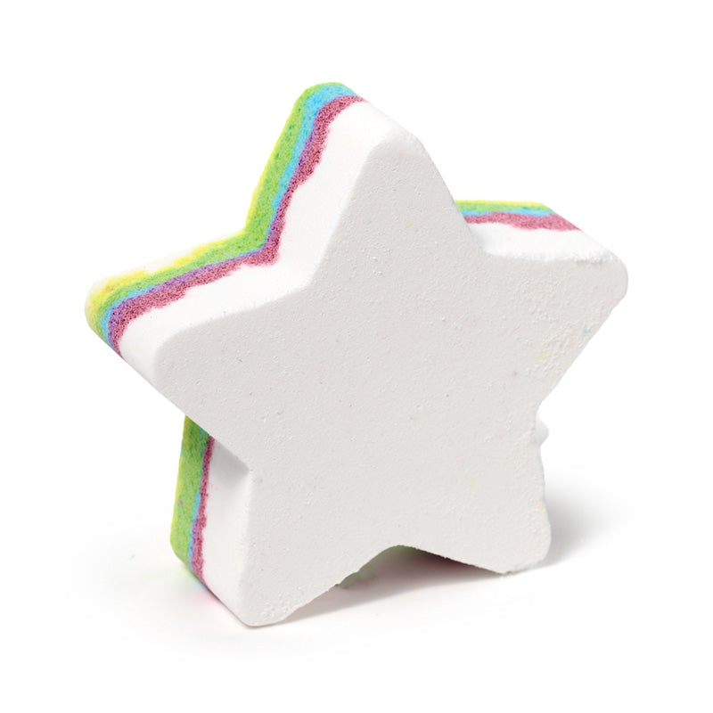 bath bomb unicorn magic rainbow floating design showing one variant outside its packaging