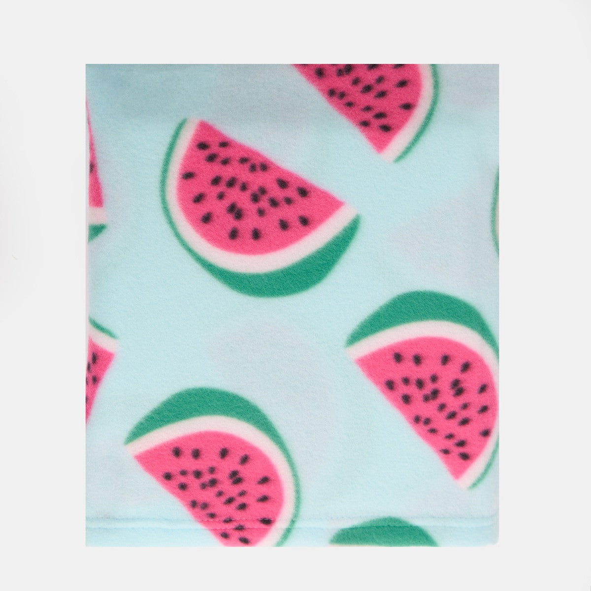 close-up of watermelon fleece throw highlighting bold pink watermelon pattern