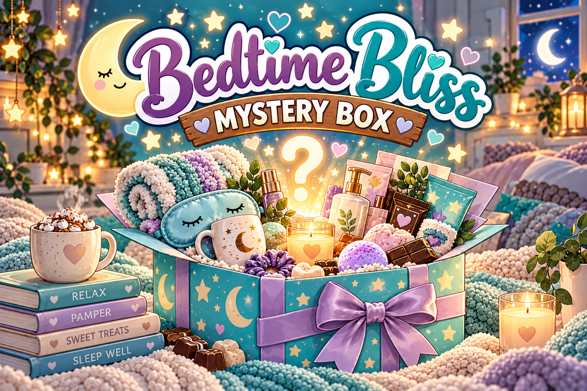 bedtime bliss mystery box with duvet size options and relaxation treats
