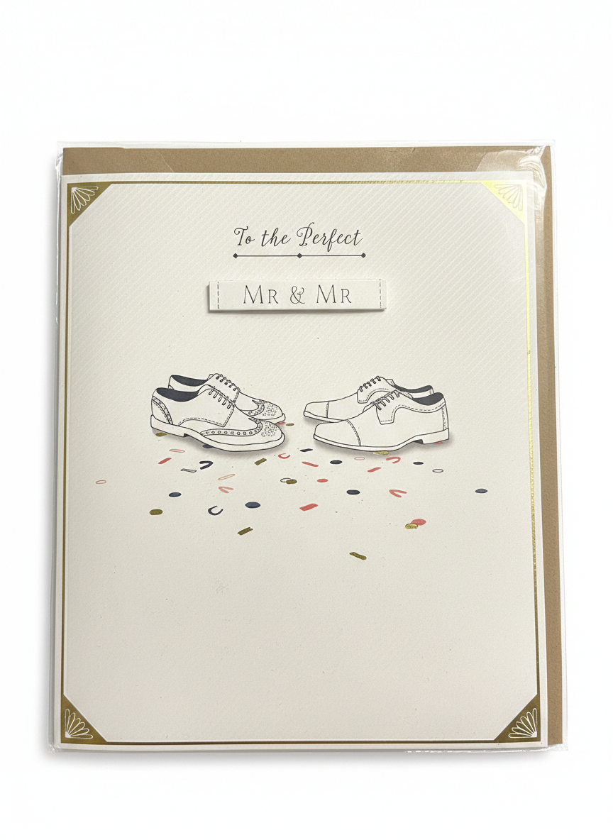 mr and mr wedding greeting card shoes illustration modern design same sex marriage celebration card