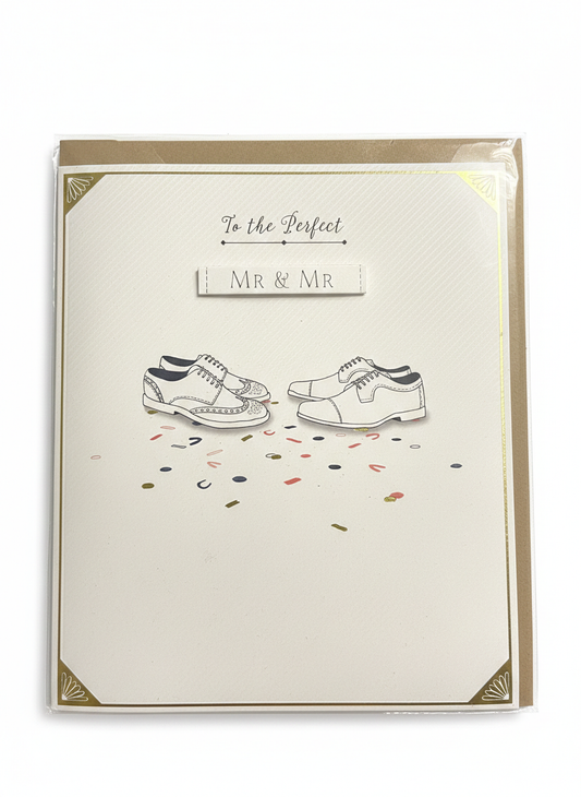 mr and mr wedding greeting card shoes illustration modern design same sex marriage celebration card