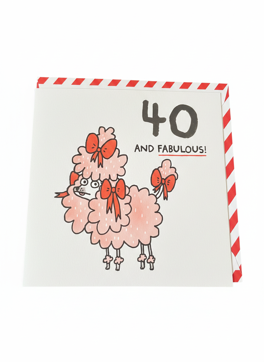 40th birthday greeting card with poodle illustration quirky humorous design by gemma correll