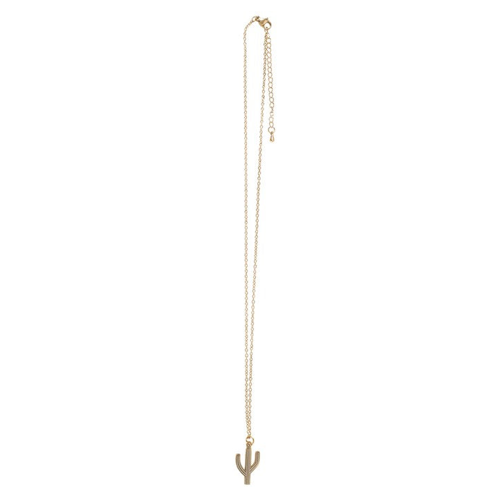 full view of cactus necklace showing stainless steel chain and pendant