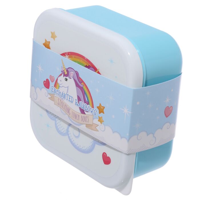 individual unicorn lunch box shown front facing from nesting lunch box set