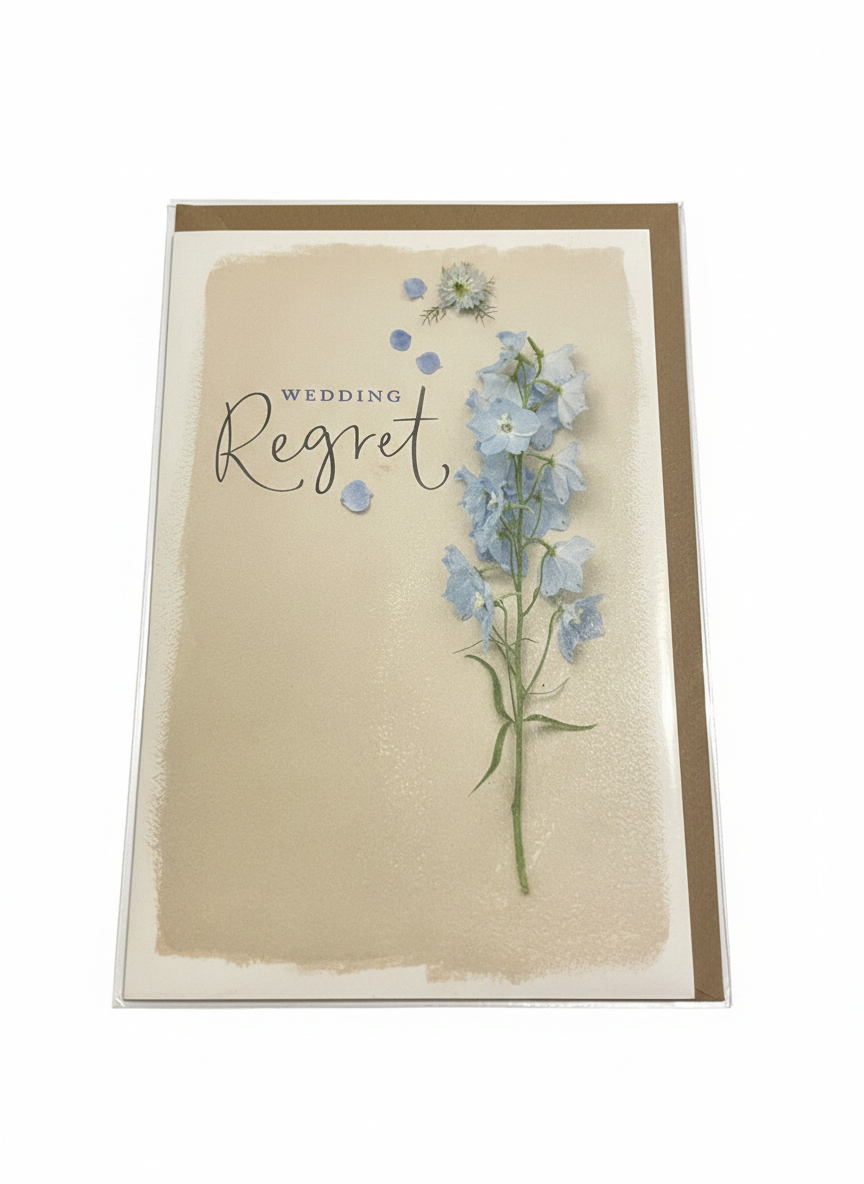 wedding regret card blue flower illustration elegant design thoughtful response unable to attend