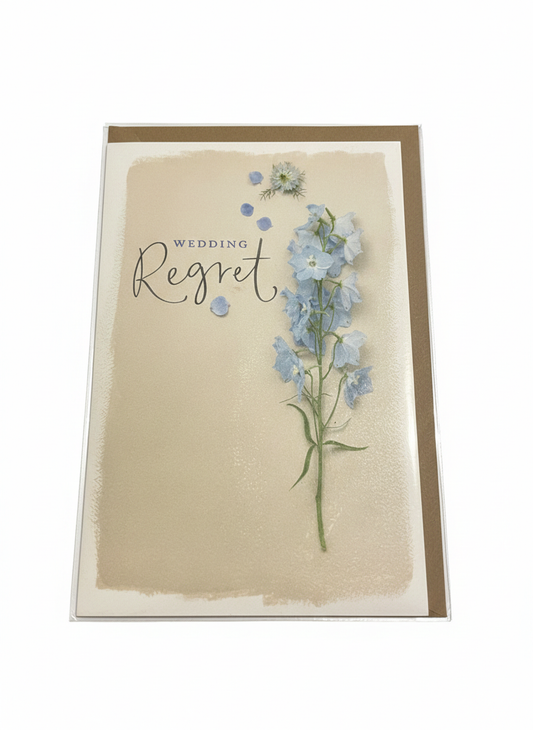 wedding regret card blue flower illustration elegant design thoughtful response unable to attend