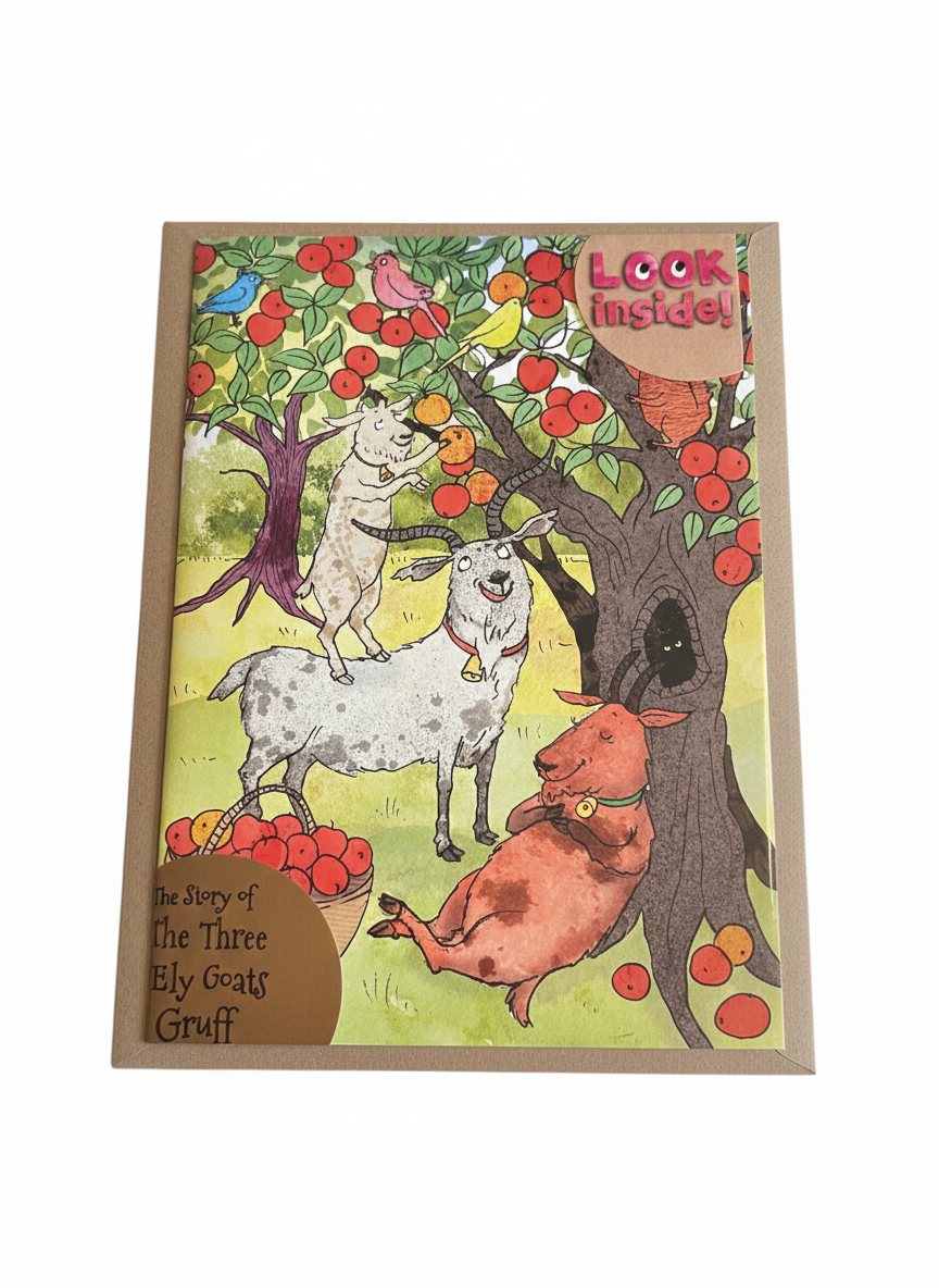 storybook greeting card billy goats gruff design childrens illustrated card with story inside