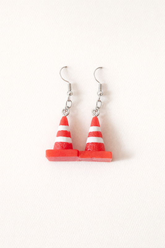 traffic cone drop earrings novelty design playful lightweight statement jewellery everyday wear
