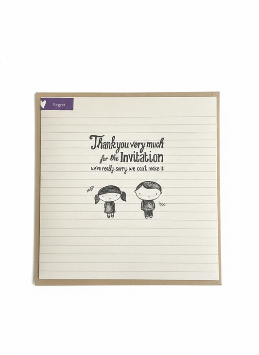 with regrets greeting card couple illustration artistic design thoughtful apology message card