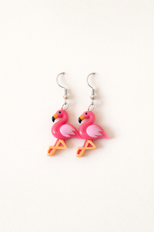 flamingo drop earrings tropical novelty design playful lightweight statement jewellery everyday wear