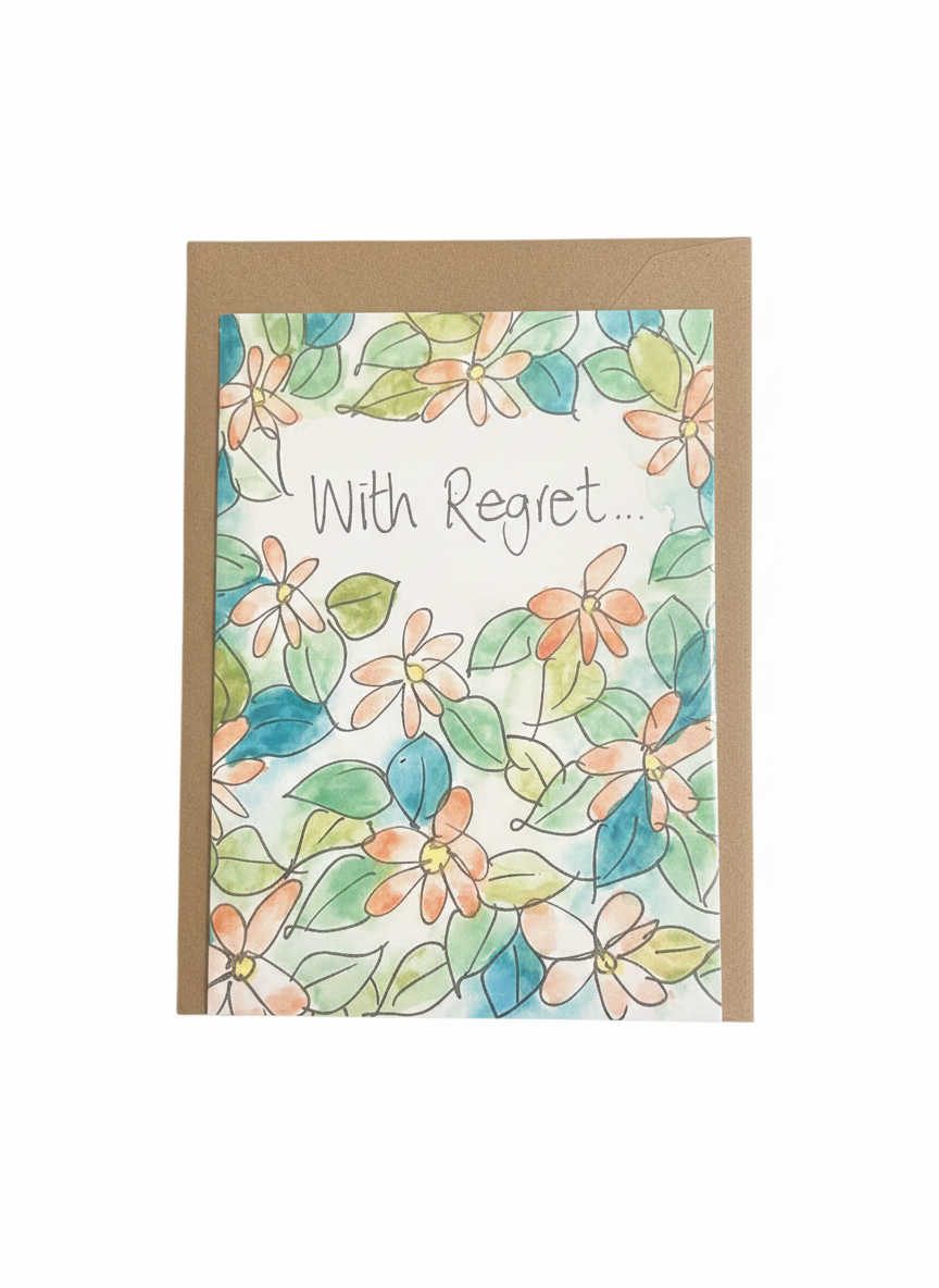 with regrets greeting card floral illustration soft design thoughtful apology message card