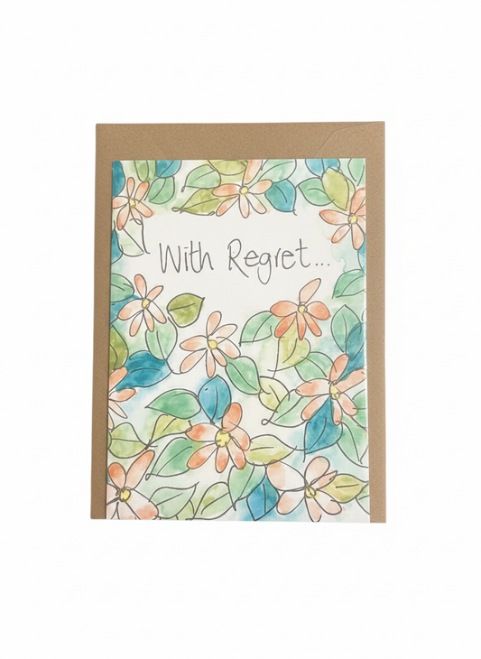 with regrets greeting card floral illustration soft design thoughtful apology message card