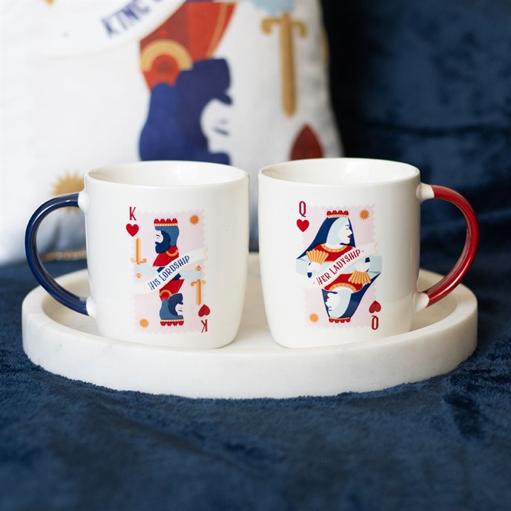 his lordship playing card mugs displayed together on tray in refined home setting