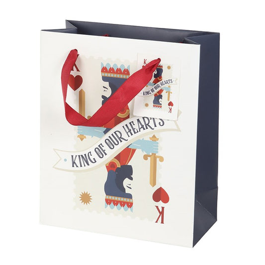 king of our hearts playing card gift bag shown from angled front view