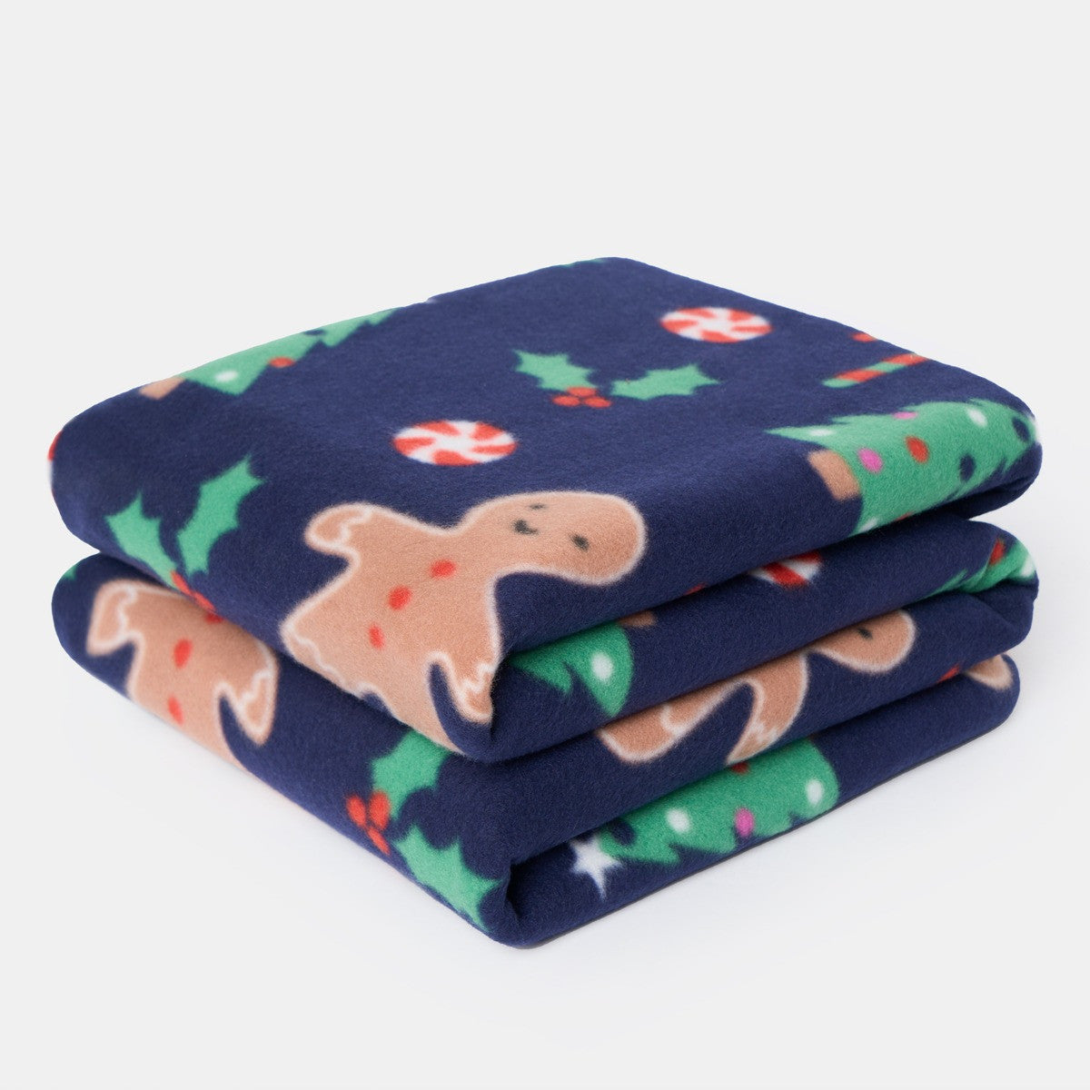 festive gingerbread fleece throw blanket folded showing soft texture and seasonal pattern