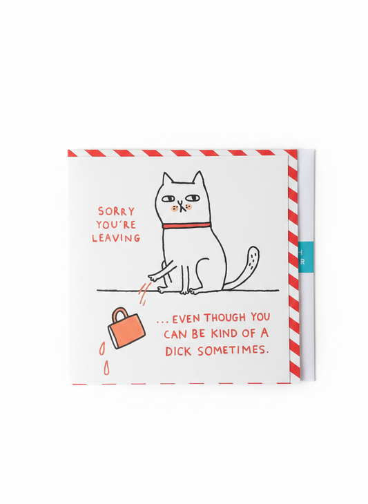 leaving greeting card cat illustration sentimental farewell design thoughtful goodbye message blank inside