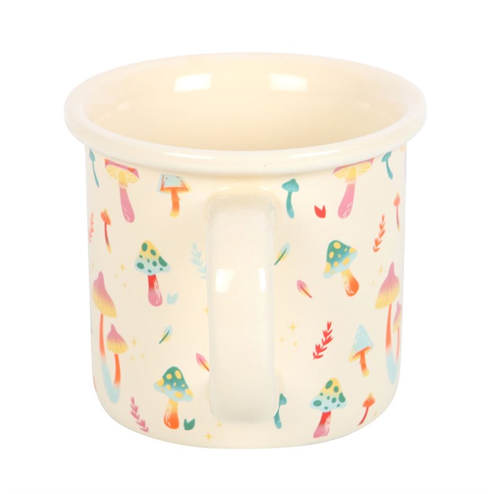 stay groovy mushroom mug handle view showing ceramic finish and comfortable grip
