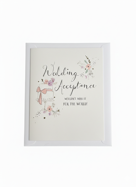 wedding acceptance card cake illustration floral design celebratory response card blank inside