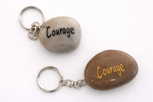 natural stone courage keyring hand engraved polished pebble pocket token thoughtful everyday gift