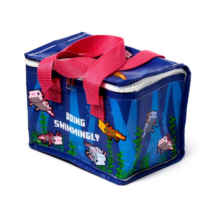 Minecraft Axolotl Insulated Cool Bag Lunch Bag side view with zip and handle