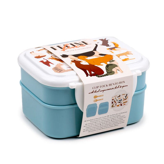 feline fine stacked bento box with cutlery cat themed lunch box