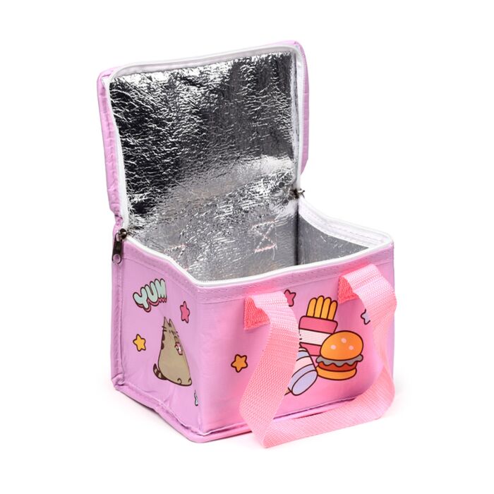 pusheen the cat insulated lunch bag opened showing thermal lining interior