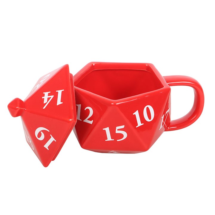 d20 dice ceramic mug with lid removed open top novelty design