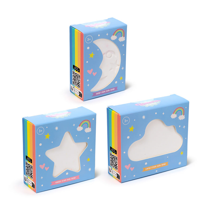 bath bomb unicorn magic rainbow floating design showing all three variants together