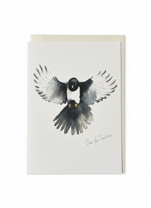 blank sympathy card magpie illustration symbolic design understated style thoughtful message card