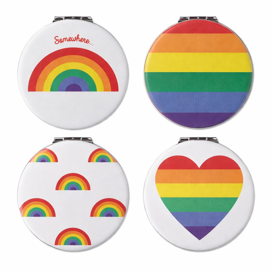 rainbow leatherette compact mirror colourful design portable makeup accessory lightweight everyday handbag mirror