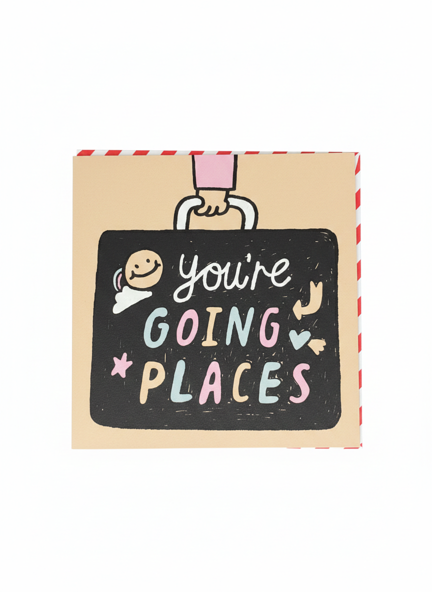 leaving greeting card youre going places message uplifting design good luck new chapter blank inside
