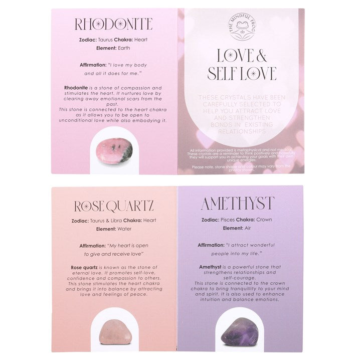 crystal information cards displayed showing meanings and healing guidance