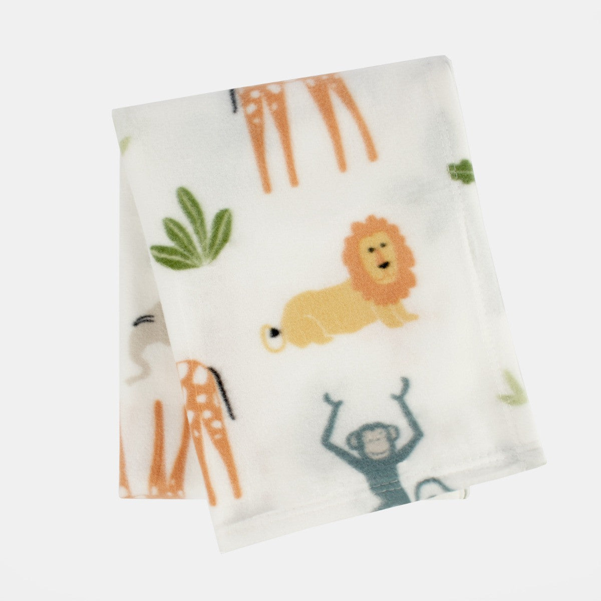 vertically folded safari fleece throw displaying the safari animal scene