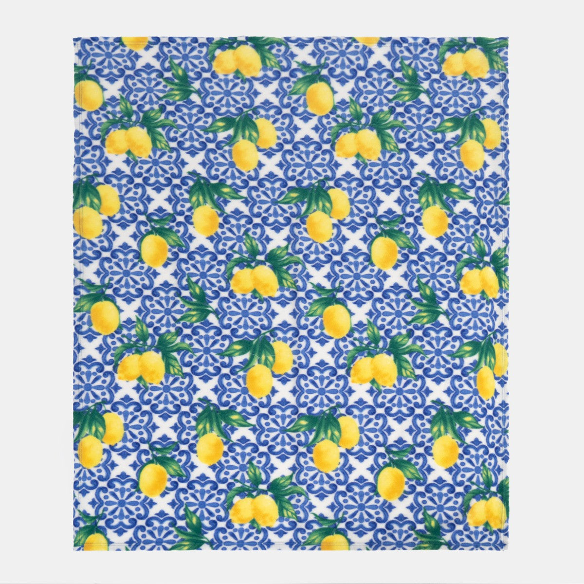 full lemon pattern displayed across fleece throw for decorative detail