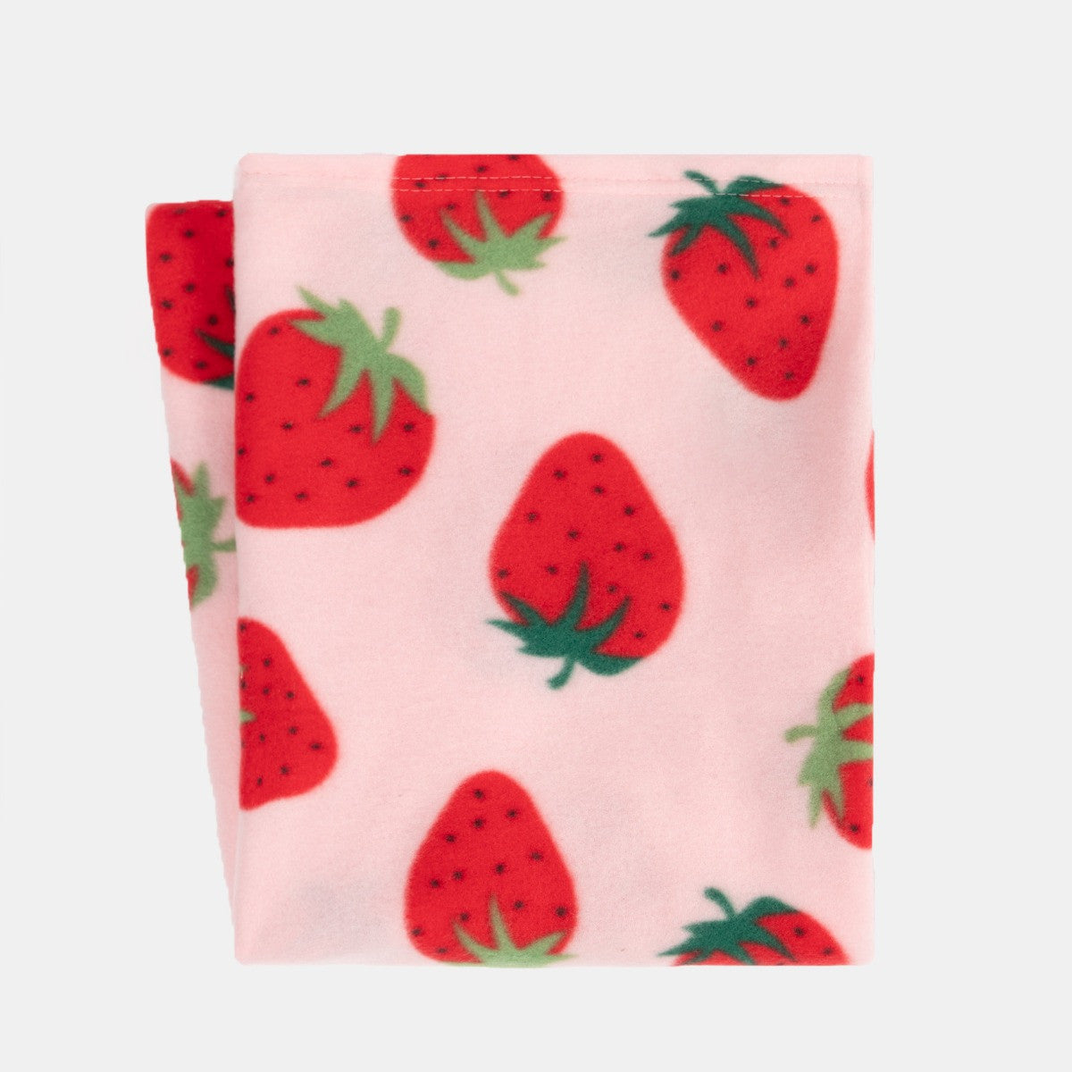 strawberry fleece throw neatly folded to show thickness and soft fleece texture