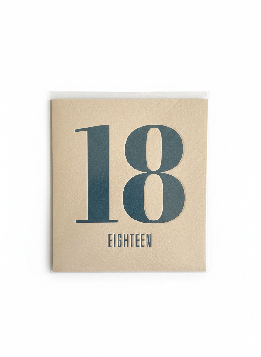 18 birthday greeting card featuring clean modern design suitable for milestone celebrations