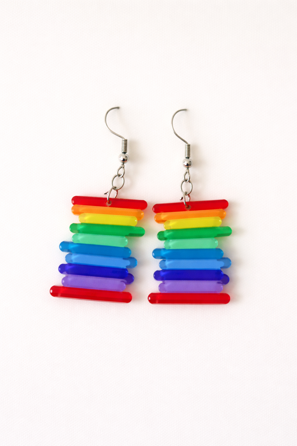 rainbow drop earrings colourful design playful lightweight everyday jewellery statement accessory
