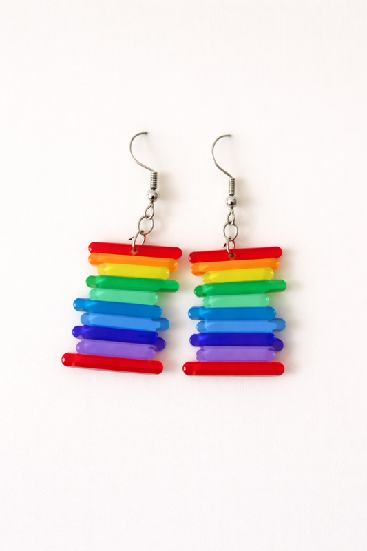 rainbow drop earrings colourful design playful lightweight everyday jewellery statement accessory